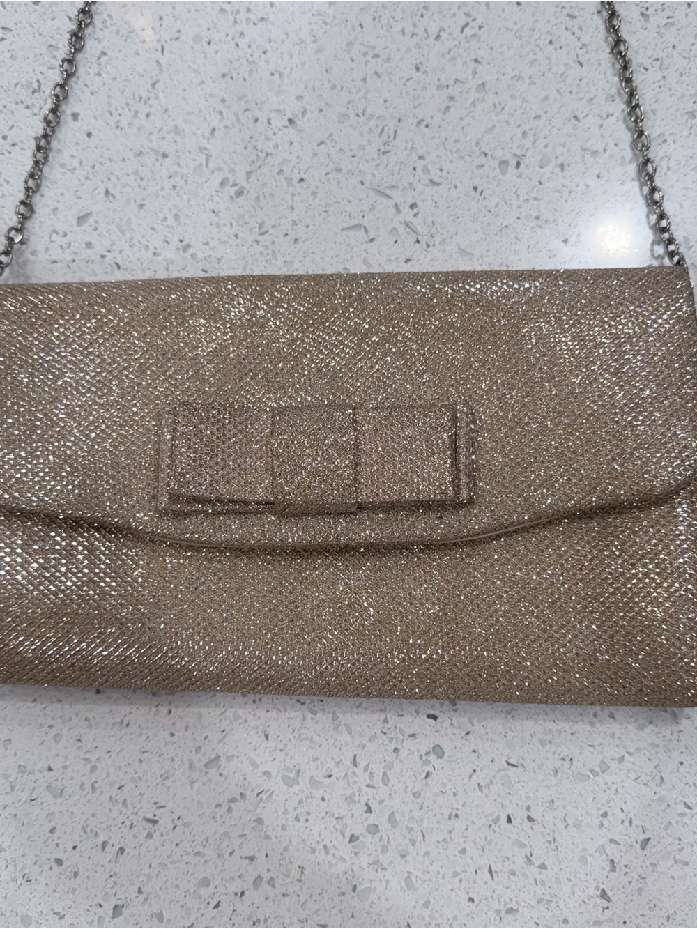 Sparkling Gold Bow Flap Clutch with Chain Strap